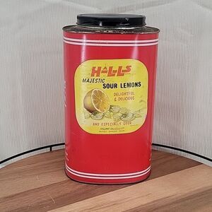 Halls Majestic Sour Lemons Vintage Advertising Tin Can Farmhouse Decor